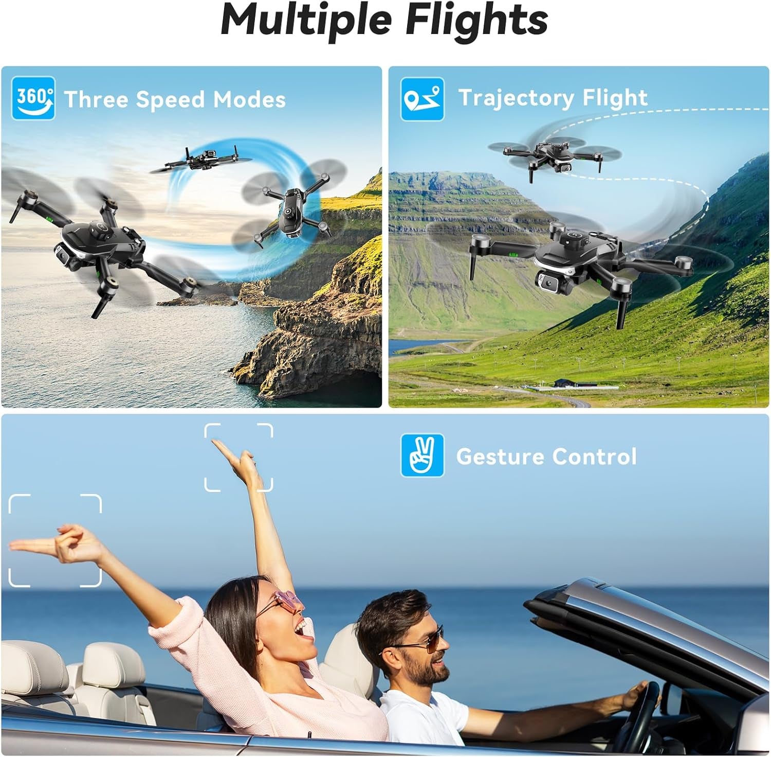 Drone with Camera for Adults 1080P,Includes Carrying Case (Age 14+) | Brushless Motor Drone with 3 Batteries, Optical Flow Hold, Obstacle Avoidance, Follow Me Mode, 90° Adjustable Camera(Black)