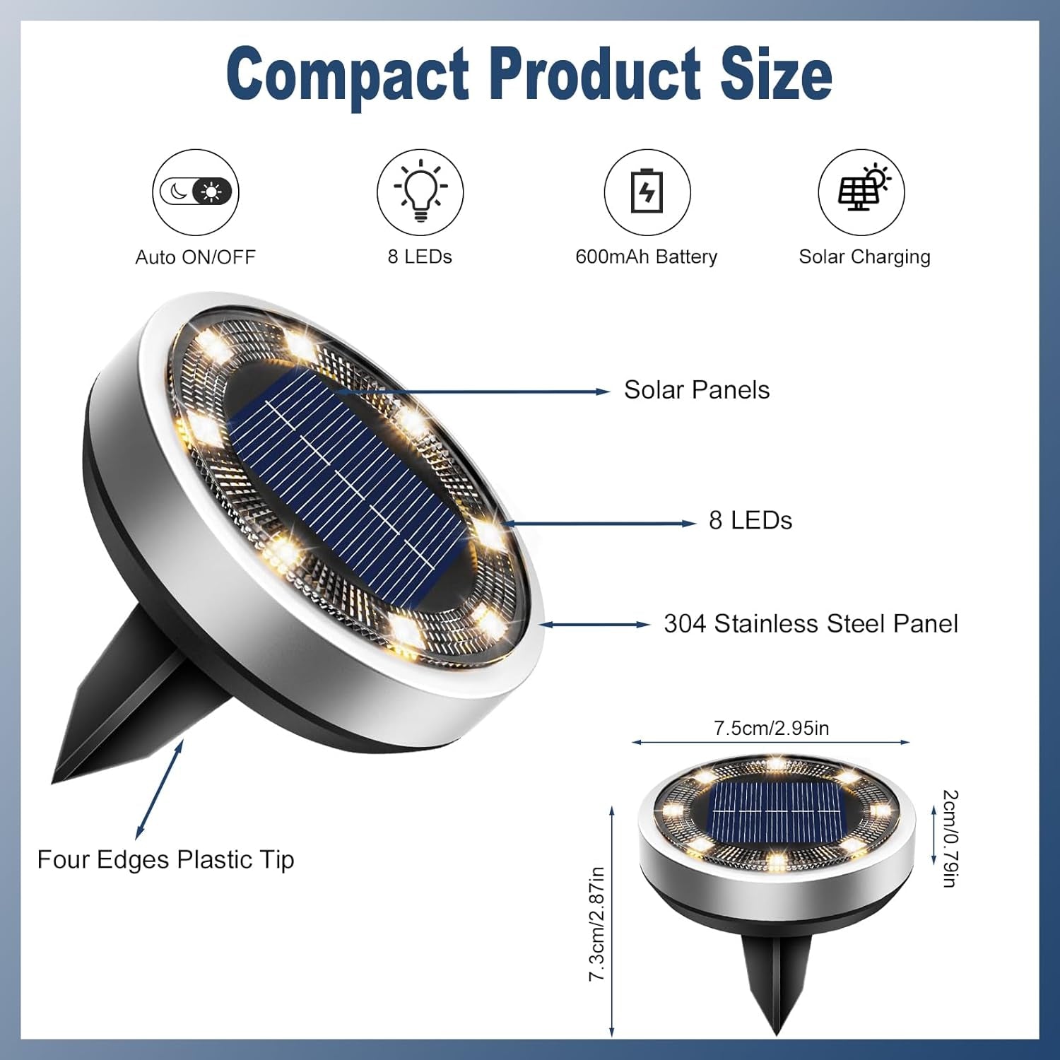 Illuminate Your Outdoors with Harloon Solar Ground Lights - 8 LED Waterproof Disc Lights for Pathways and Gardens (Warm White, 4 Pack)