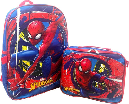 Spiderman Boy'S 16 Inch Backpack with Removable Matching Lunch Box Set (Blue-Blue-Red)