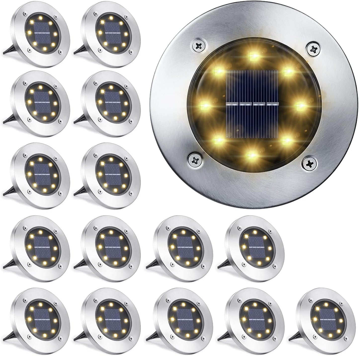 Solar Lights Outdoor, 16 Pack Solar Ground Lights Waterproof Garden In-Ground Lights - Bright Solar Disk Light Landscape Lighting for Lawn Yard Deck Patio Walkway Outdoor Decor - Warm White