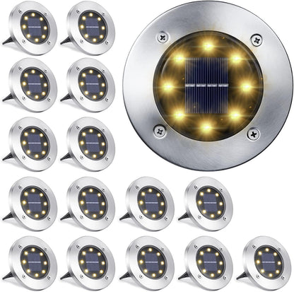 Solar Lights Outdoor, 16 Pack Solar Ground Lights Waterproof Garden In-Ground Lights - Bright Solar Disk Light Landscape Lighting for Lawn Yard Deck Patio Walkway Outdoor Decor - Warm White