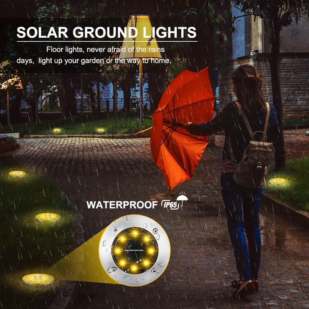Solar Lights Outdoor, 16 Pack Solar Ground Lights Waterproof Garden In-Ground Lights - Bright Solar Disk Light Landscape Lighting for Lawn Yard Deck Patio Walkway Outdoor Decor - Warm White