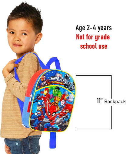 Spidey and Friends Mini Backpack Set - Bundle of 11" School Bag, Water Bottle, Button, Stickers, More | Spiderman Small Backpack for Toddlers Kids