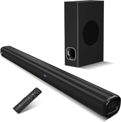 Experience Immersive Sound with the P28 Soundbar & Subwoofer - 2.1 Channel 3D Surround Sound, Perfect for 4K & HD TVs with HDMI, Optical, Aux, USB, and Bluetooth 5.0 Connectivity