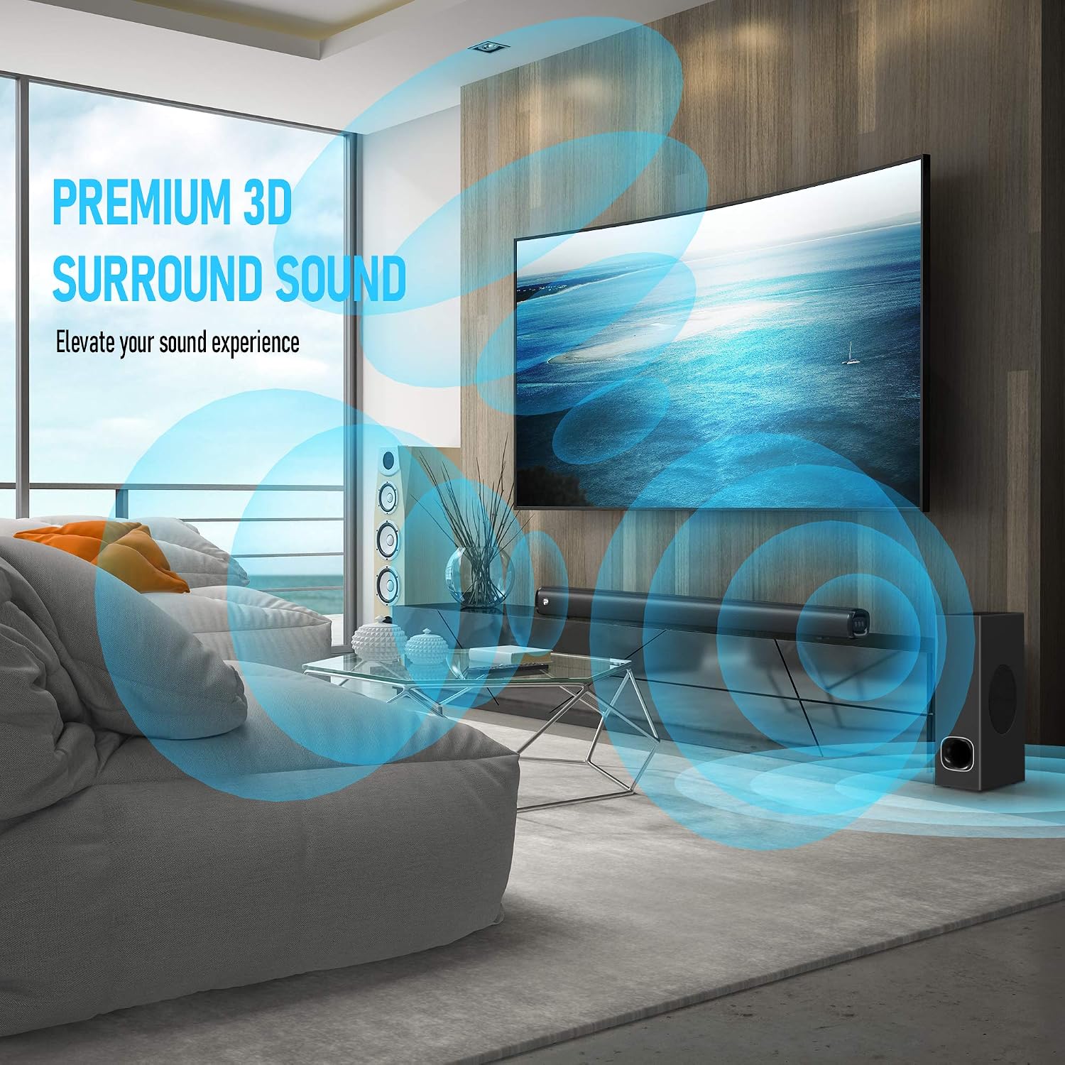 Experience Immersive Sound with the P28 Soundbar & Subwoofer - 2.1 Channel 3D Surround Sound, Perfect for 4K & HD TVs with HDMI, Optical, Aux, USB, and Bluetooth 5.0 Connectivity