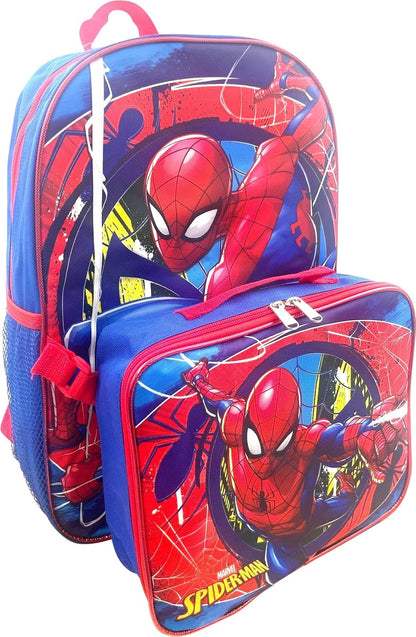 Spiderman Boy'S 16 Inch Backpack with Removable Matching Lunch Box Set (Blue-Blue-Red)