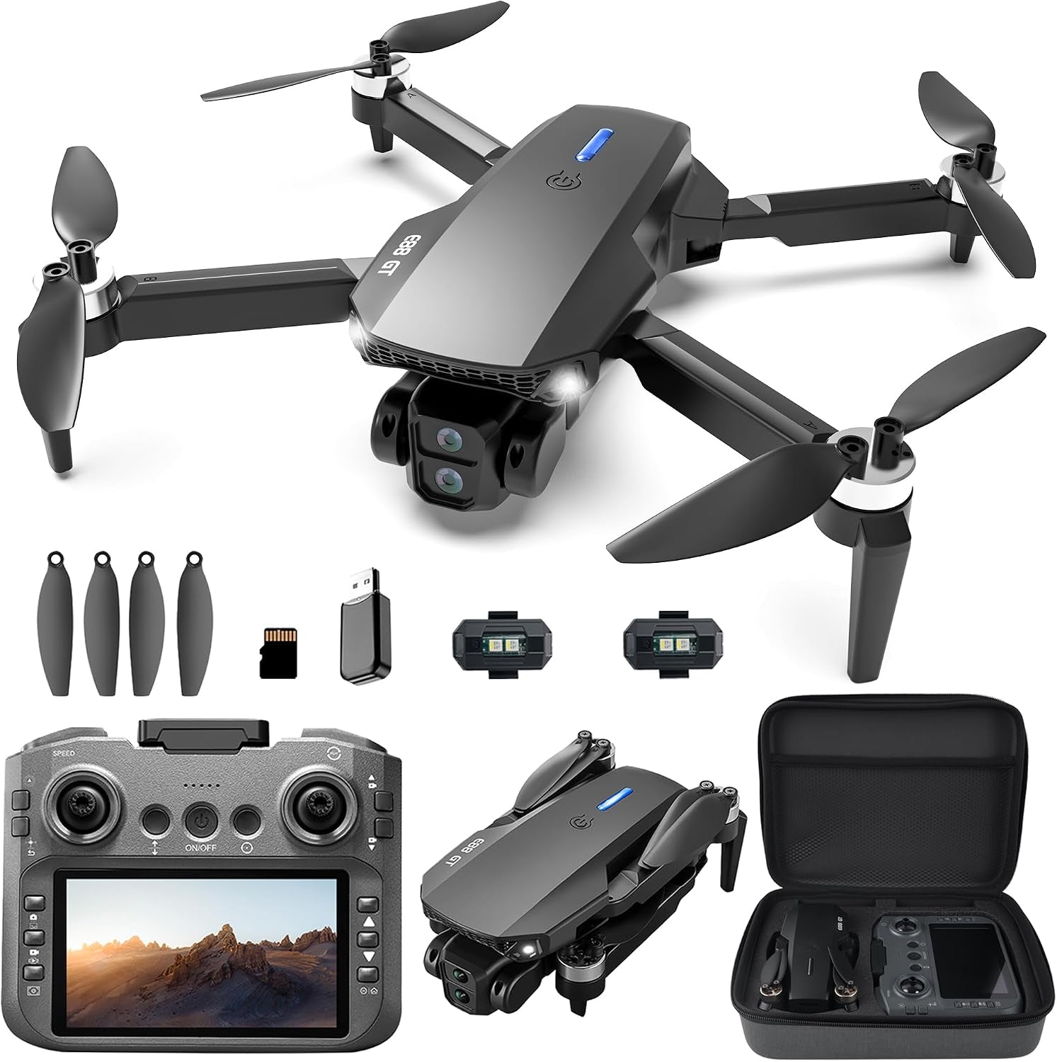 Drone with Screen on Controller, Ideal Toy Gift for Adults & Kids | 4.3" Screen Remote Control Drones, 1080P Drone with Camera, Live Video RC Quadcopter, One Key Start for Beginner, 3 Batteries