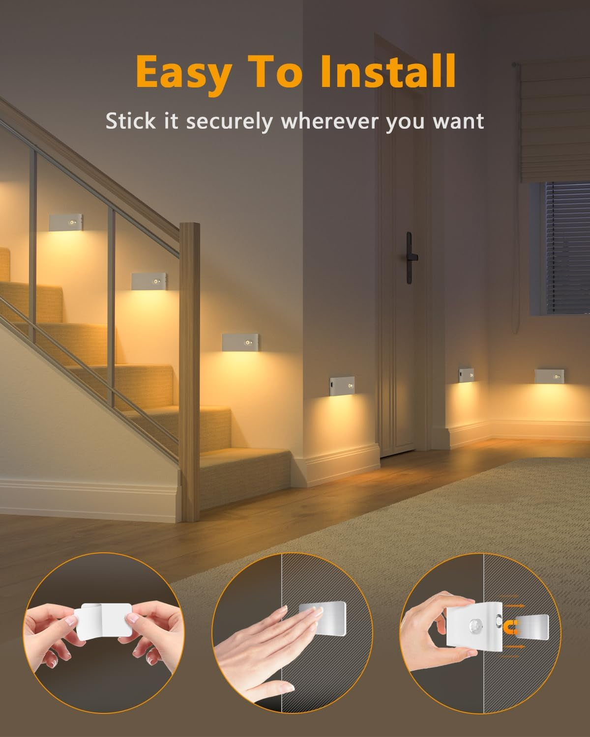 Motion Sensor Night Light, USB Rechargeable Night Light, Wireless Motion Sensor Light Indoor (Auto/On/Off), Magnetic Stick on Lights for Wardrobe, Hallway, Stairs, Bedroom, Kids' Room(4-Pack)