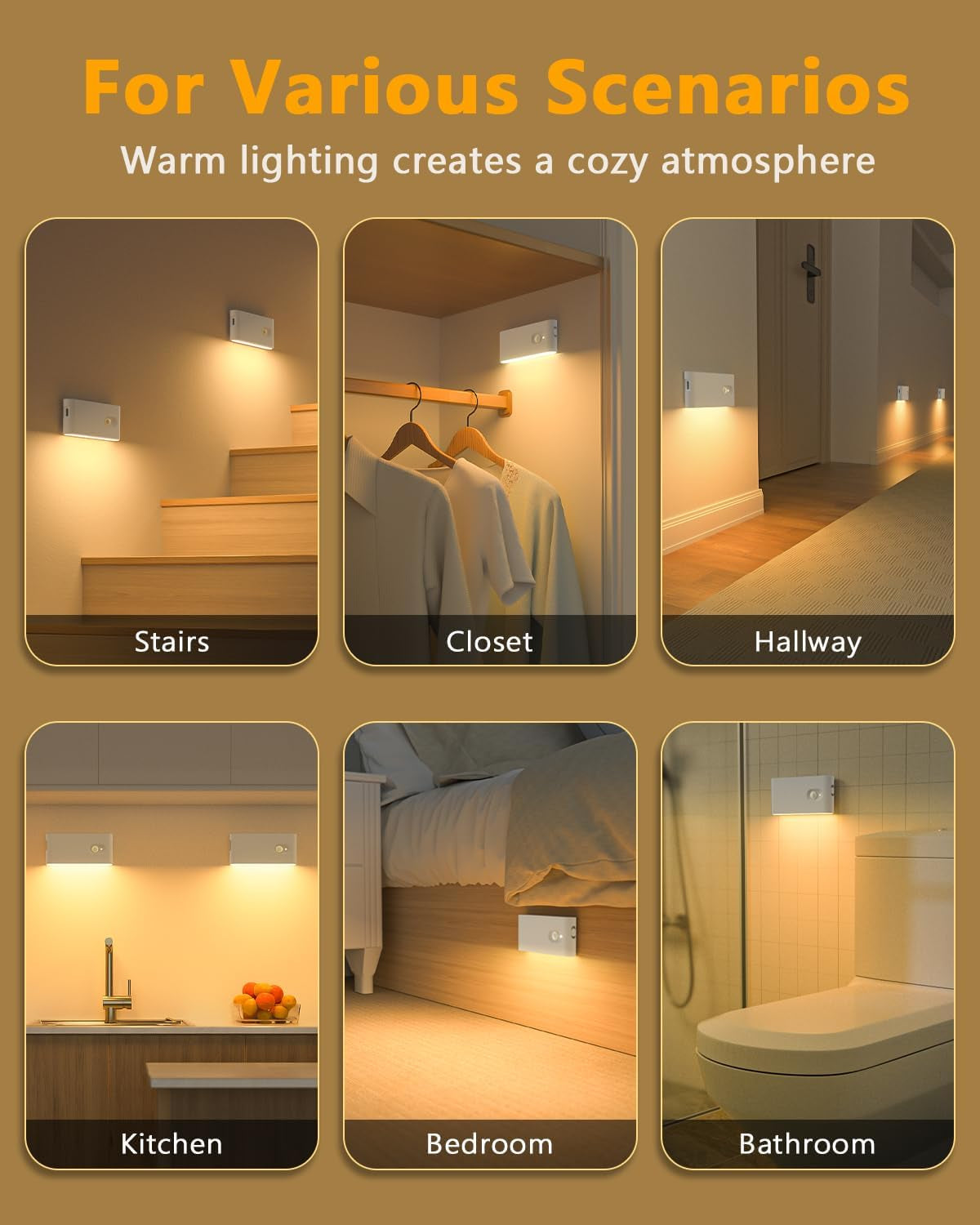 Motion Sensor Night Light, USB Rechargeable Night Light, Wireless Motion Sensor Light Indoor (Auto/On/Off), Magnetic Stick on Lights for Wardrobe, Hallway, Stairs, Bedroom, Kids' Room(4-Pack)
