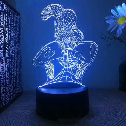 Spiderman 3D Acrylic Night Light USB Stereo LED Desk Lamp Phantom Light Surprise Birthday Gift LED Light Using USB and Battery