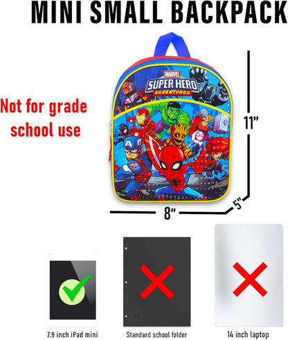 Spidey and Friends Mini Backpack Set - Bundle of 11" School Bag, Water Bottle, Button, Stickers, More | Spiderman Small Backpack for Toddlers Kids