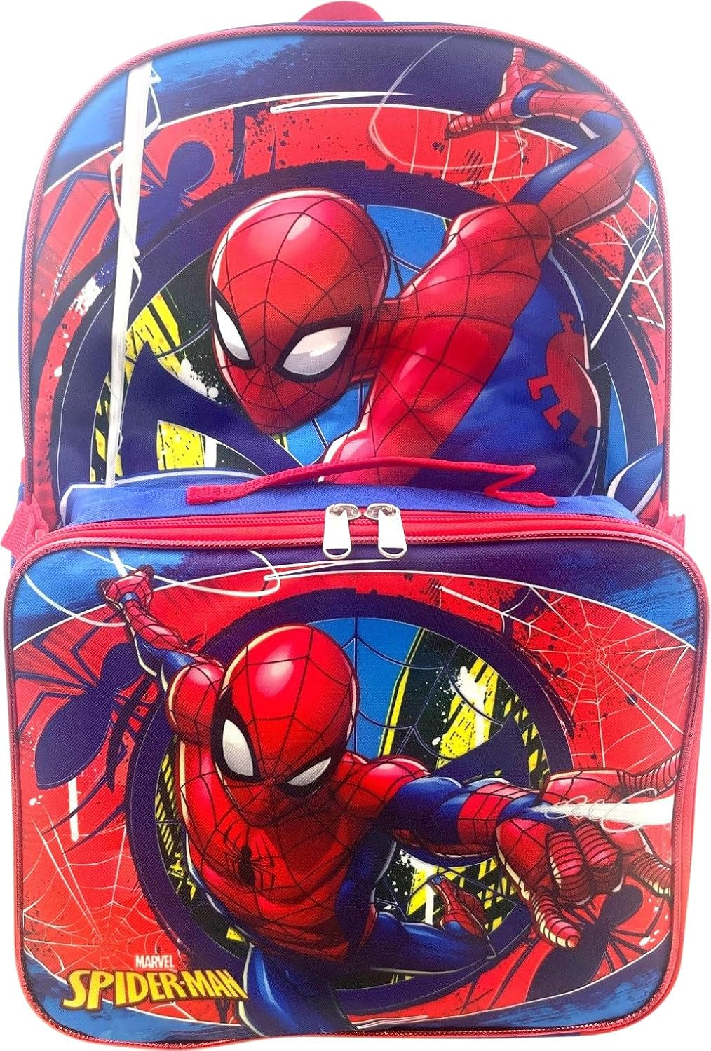 Spiderman Boy'S 16 Inch Backpack with Removable Matching Lunch Box Set (Blue-Blue-Red)