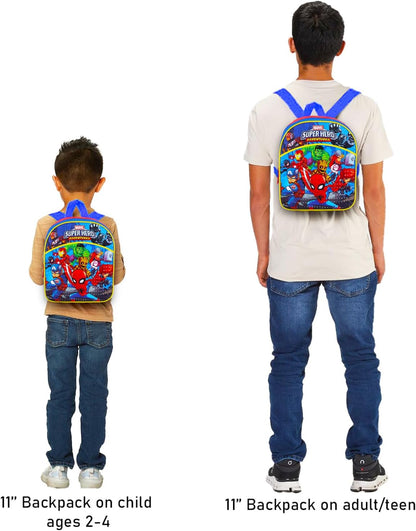 Spidey and Friends Mini Backpack Set - Bundle of 11" School Bag, Water Bottle, Button, Stickers, More | Spiderman Small Backpack for Toddlers Kids