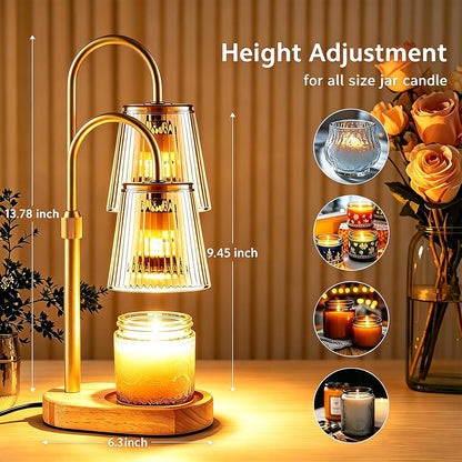 Candle Warmer Lamp with Timer Dimmable,Height Adjustable Candles Warmer for Jar Candles with 2 Bulbs, Electric Wax Melt Lamp for House Warming Gifts New Home Decor