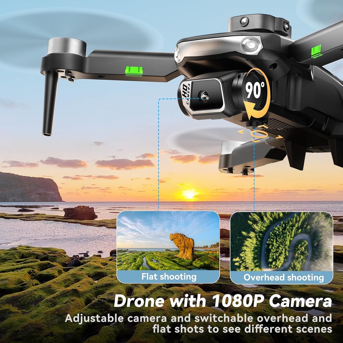Drone with Camera for Adults 1080P,Includes Carrying Case (Age 14+) | Brushless Motor Drone with 3 Batteries, Optical Flow Hold, Obstacle Avoidance, Follow Me Mode, 90° Adjustable Camera(Black)
