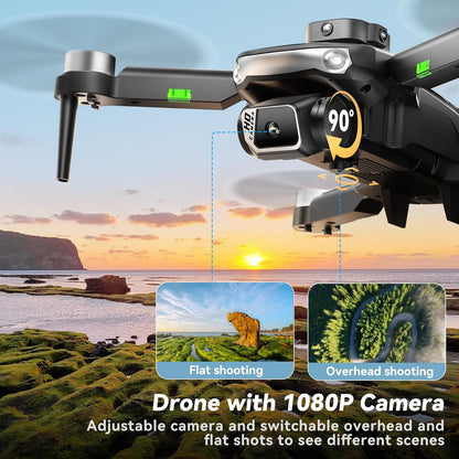 Drone with Camera for Adults 1080P,Includes Carrying Case (Age 14+) | Brushless Motor Drone with 3 Batteries, Optical Flow Hold, Obstacle Avoidance, Follow Me Mode, 90° Adjustable Camera(Black)