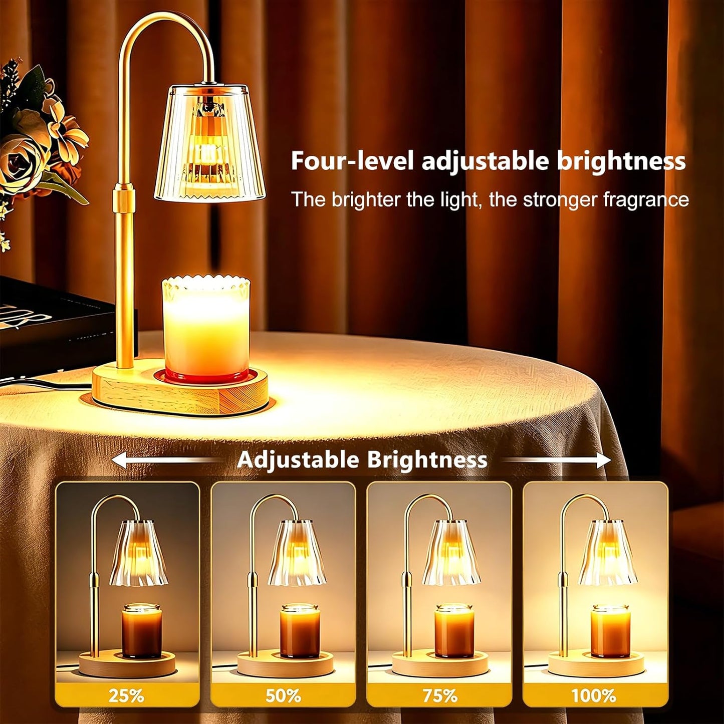 Candle Warmer Lamp with Timer Dimmable,Height Adjustable Candles Warmer for Jar Candles with 2 Bulbs, Electric Wax Melt Lamp for House Warming Gifts New Home Decor