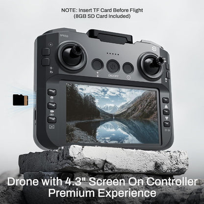 Drone with Screen on Controller, Ideal Toy Gift for Adults & Kids | 4.3" Screen Remote Control Drones, 1080P Drone with Camera, Live Video RC Quadcopter, One Key Start for Beginner, 3 Batteries
