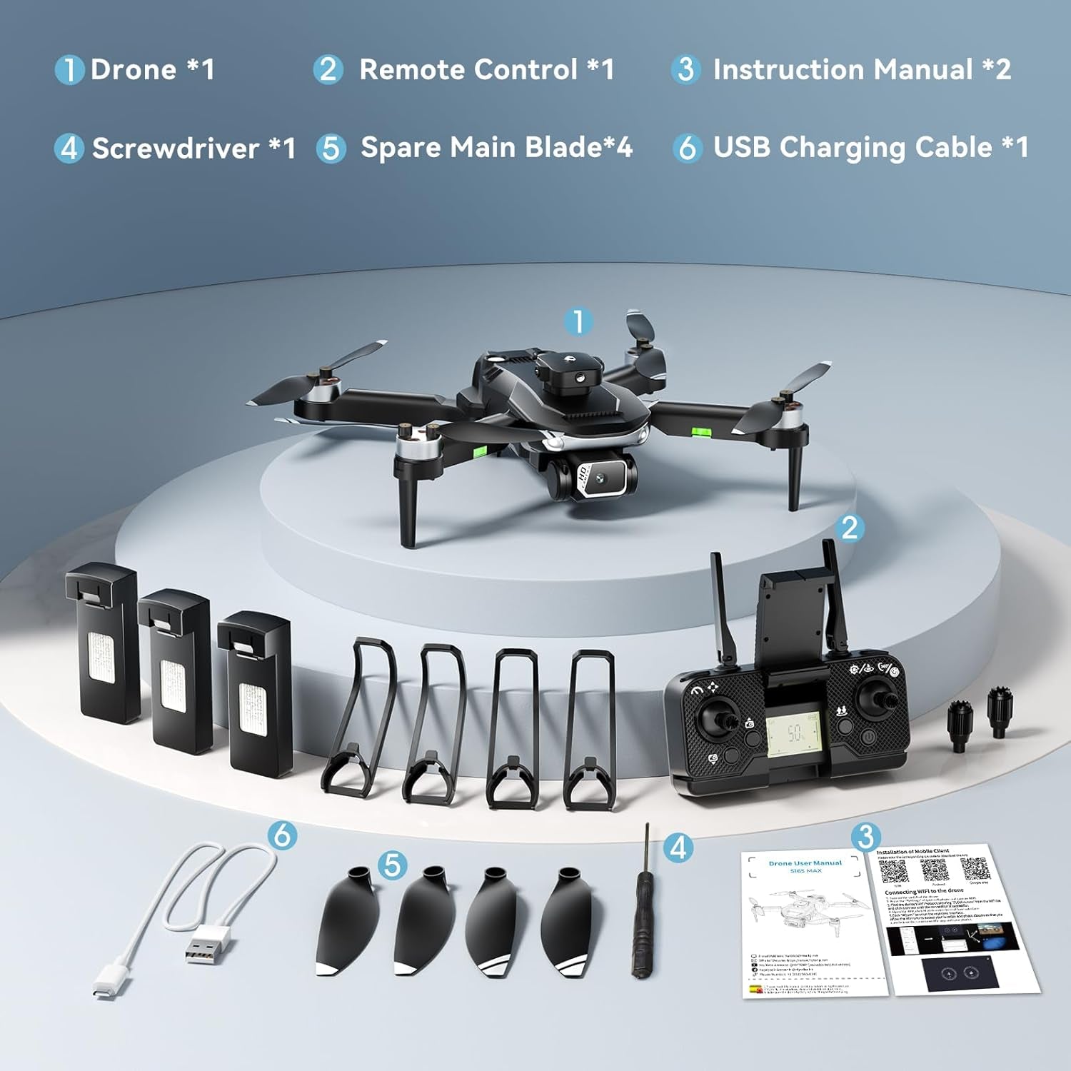 Drone with Camera for Adults 1080P,Includes Carrying Case (Age 14+) | Brushless Motor Drone with 3 Batteries, Optical Flow Hold, Obstacle Avoidance, Follow Me Mode, 90° Adjustable Camera(Black)