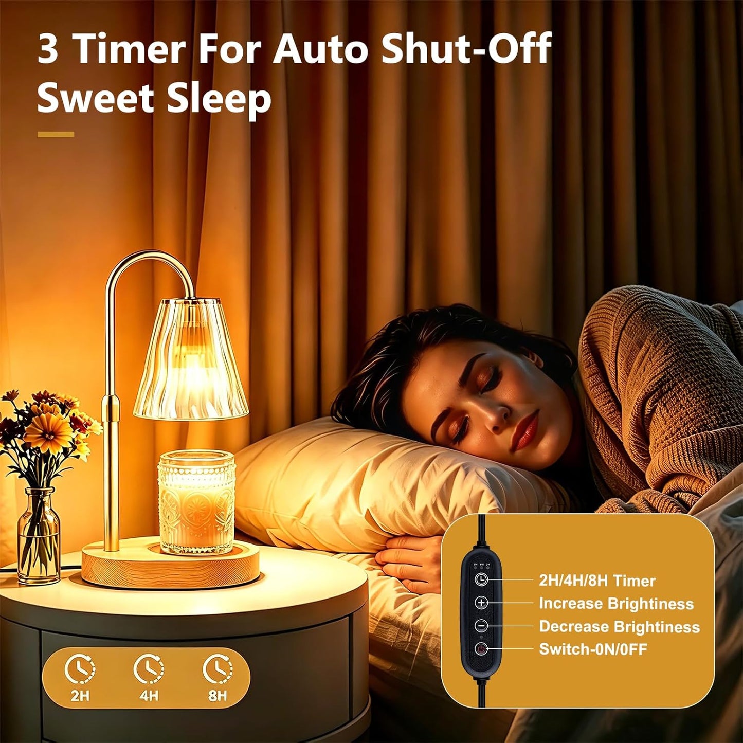 Candle Warmer Lamp with Timer Dimmable,Height Adjustable Candles Warmer for Jar Candles with 2 Bulbs, Electric Wax Melt Lamp for House Warming Gifts New Home Decor