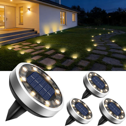 Illuminate Your Outdoors with Harloon Solar Ground Lights - 8 LED Waterproof Disc Lights for Pathways and Gardens (Warm White, 4 Pack)