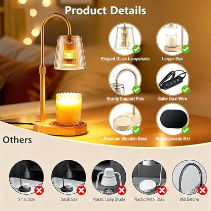 Candle Warmer Lamp with Timer Dimmable,Height Adjustable Candles Warmer for Jar Candles with 2 Bulbs, Electric Wax Melt Lamp for House Warming Gifts New Home Decor
